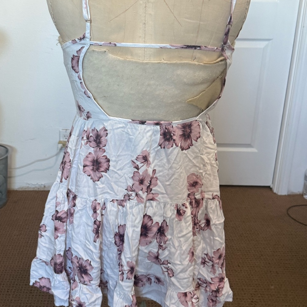 Brandy Melville White and Pink Tiered Ruffled Mini Dress - Picture 2 of 3
